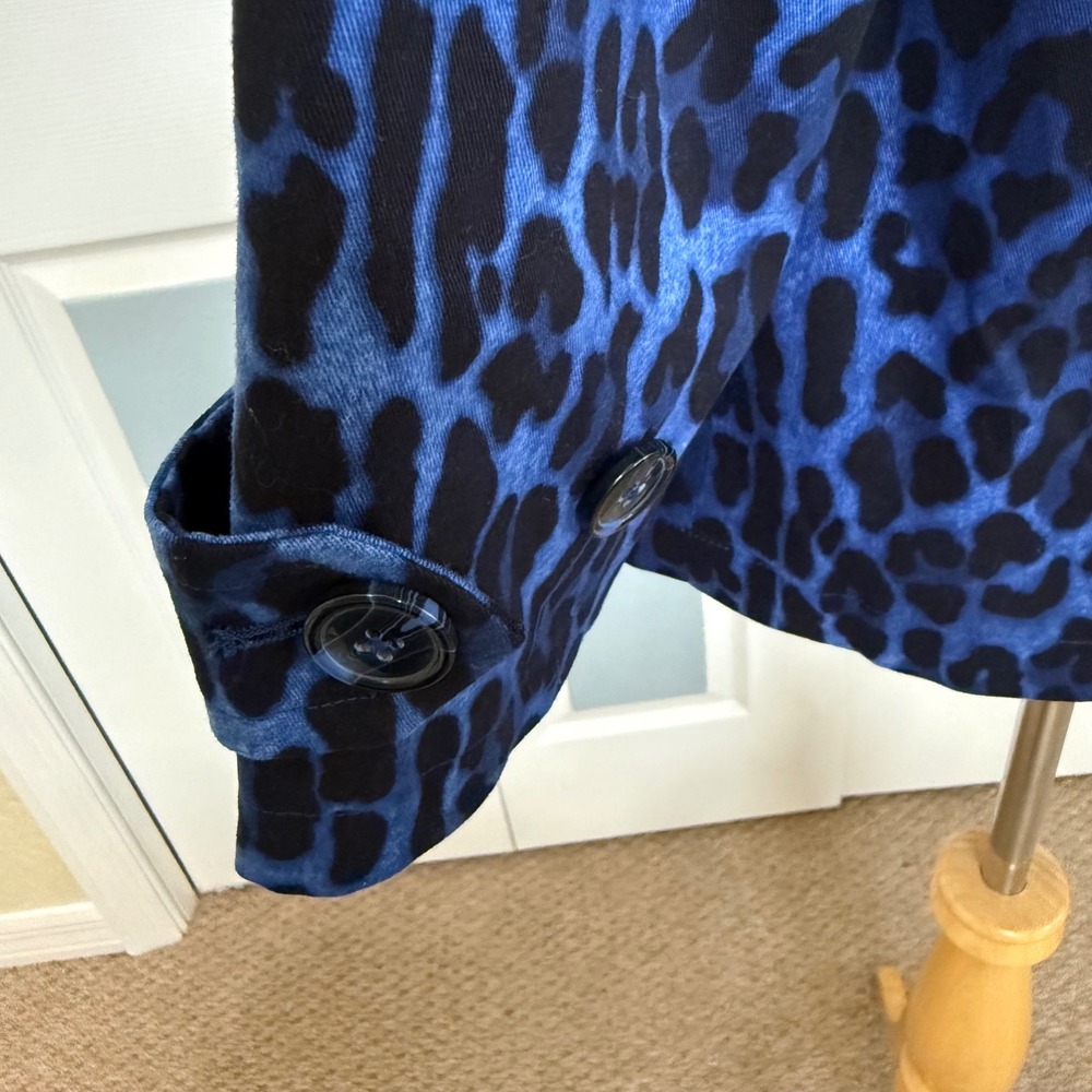 Linea by Louis Dell'Olio Blue Black Leopard Print Belted Trench Jacket Women's S - Picture 4 of 9